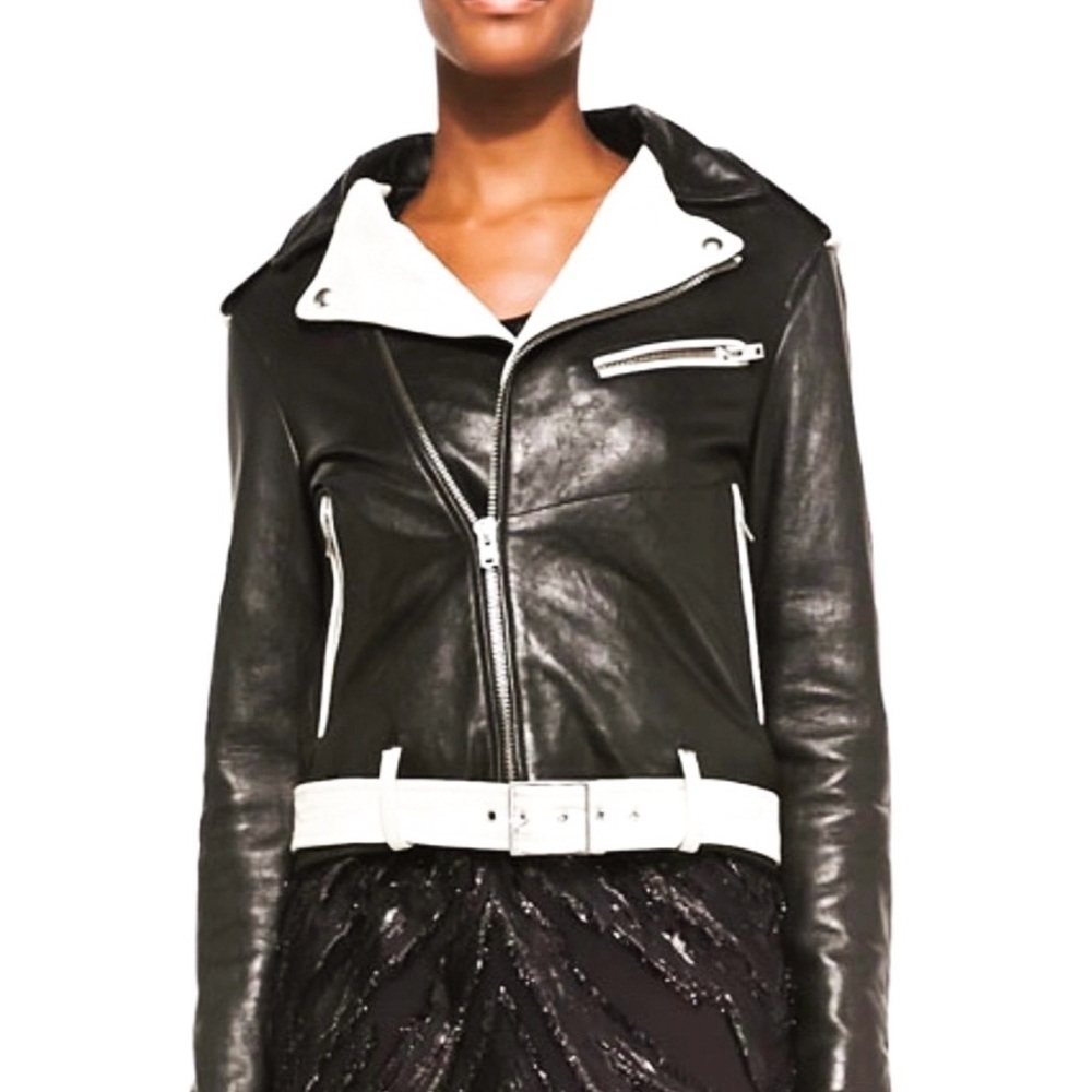 IRO Wamiel Black with White Contrast-Trim Leather Jacket 36 / S